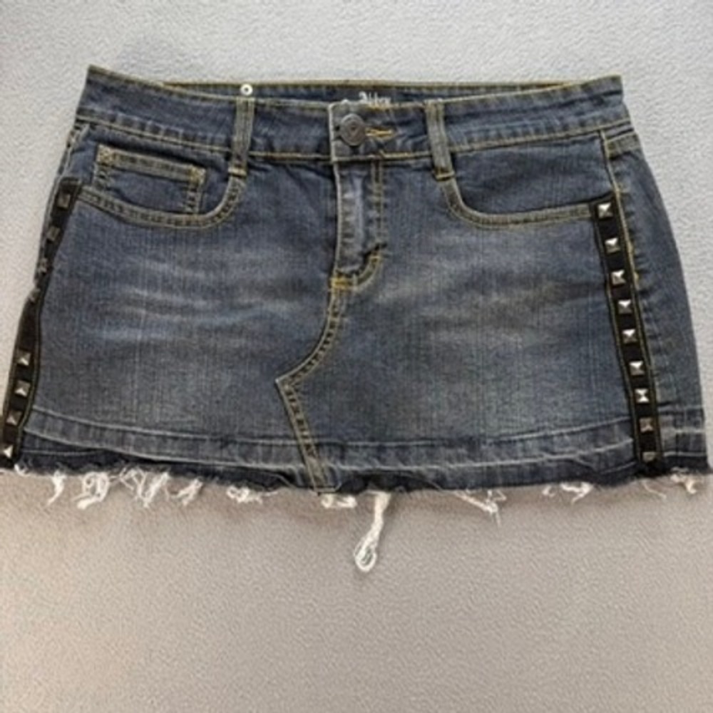 Abbey Dawn Denim Mini Skirt Women 5 Blue Studded Raw Hem Avril Lavigne Punk Rock